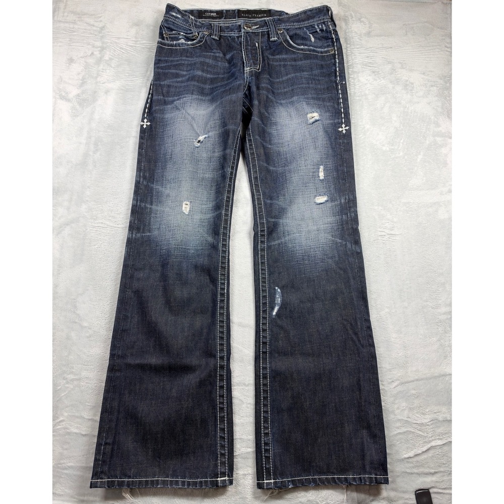 Affliction Black Premium Cooper Jeans Men 32 Relaxed Boot Y2K Cross Distressed